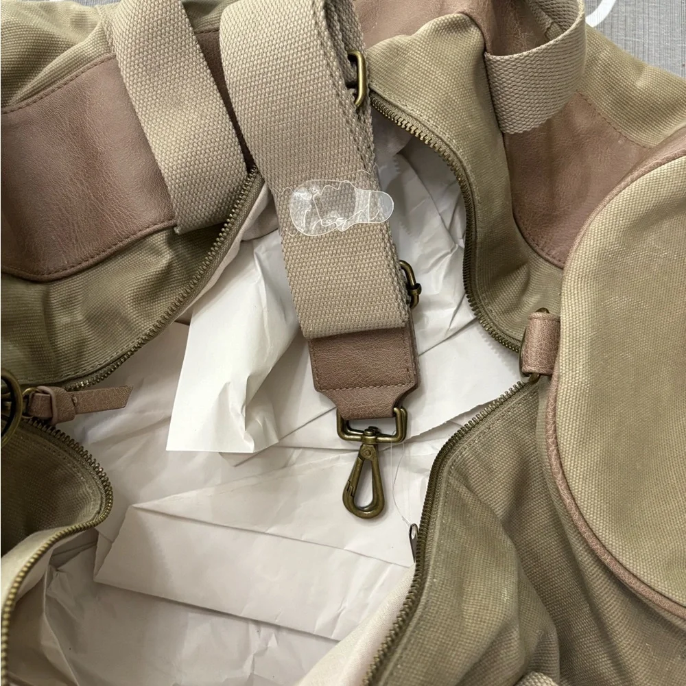 HEARTH & HAND with Magnolia Waxed Canvas Tan Duffel Travel Bag NWT